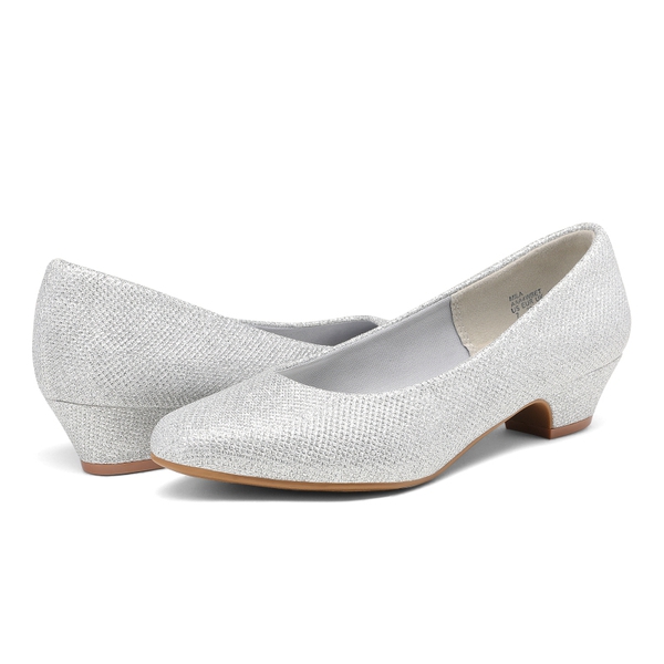 Low Heel Chunky Pump Shoes - SILVER GLITTER - 3